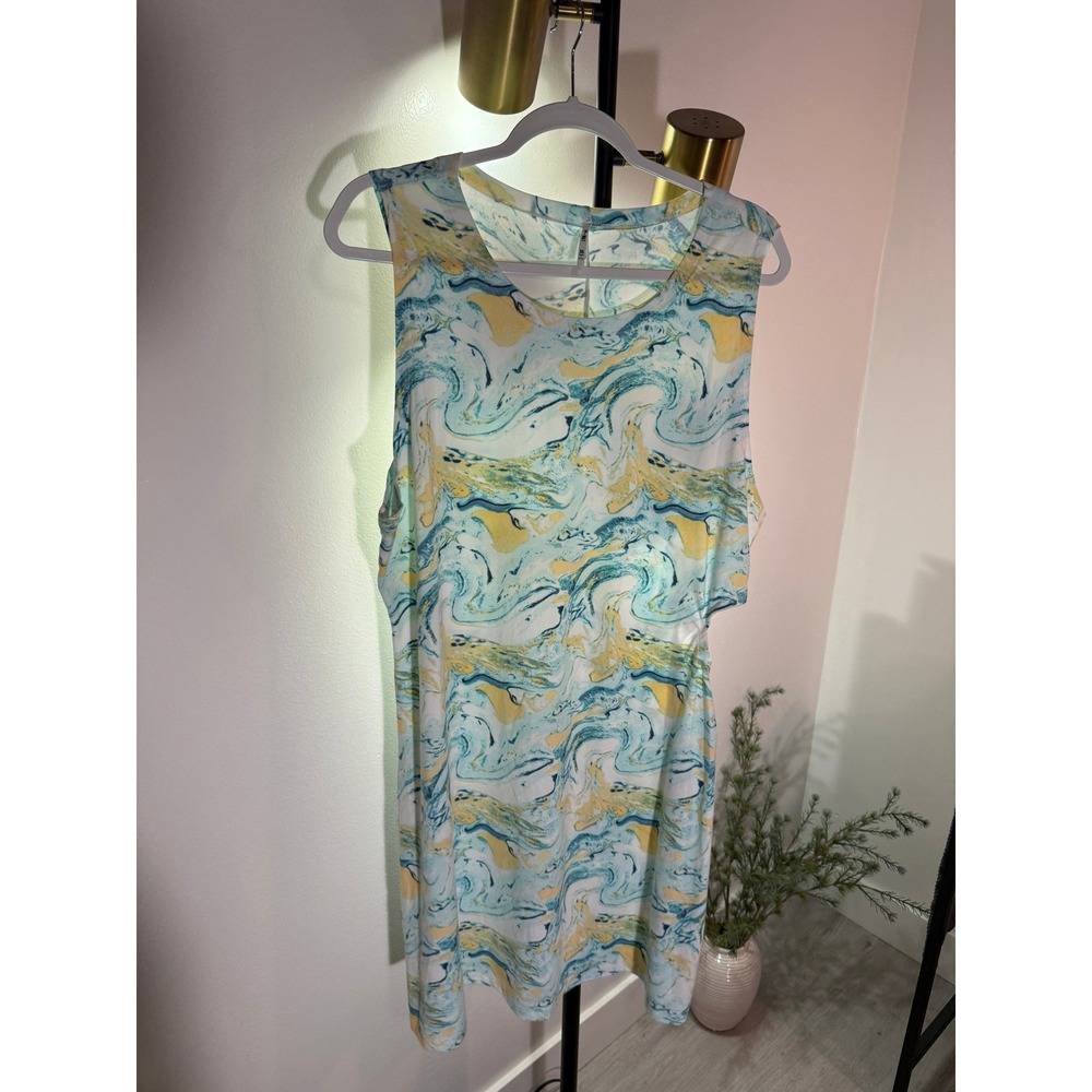 3rd + Malt 3xl shift dress buttery‎ soft waist cutout cute sexy swirl blue green